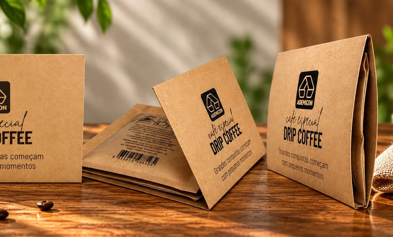 Sachês kraft de drip coffee personalizados como brinde